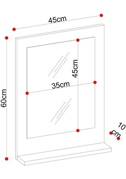 Safir Stil 60X45 Siyah Raflı Banyo Aynası