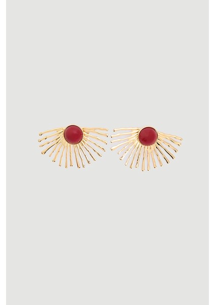 Yarım Güneş Bordo Taşlı Küpe - Gold fiyatları