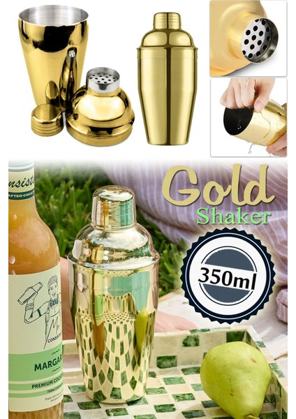 Paslanmaz Çelik Kokteyl Karıştırıcı 350ml, Şık ve Dayanıklı, Gold Renkli