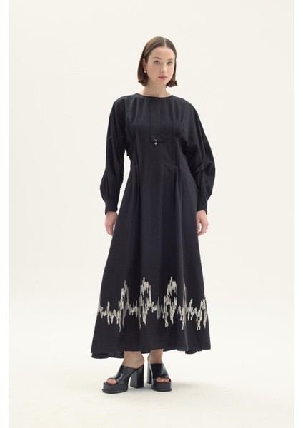 Fausta Pul Nakışlı Elbise Siyah