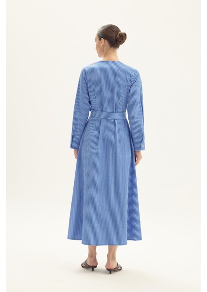 Abrienda Nakışlı Çizgili Elbise Mavi modelleri