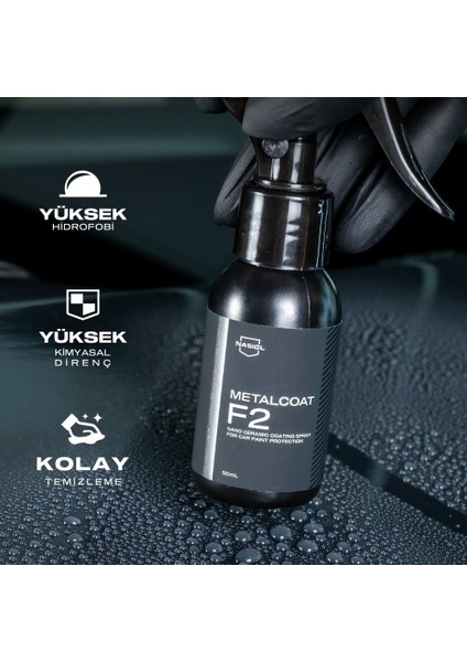 Metalcoat F2 Araç Sprey Nano Seramik Kaplama ve Boya Koruma-1 Yıl Dayanım-50ml-Su,Leke İtici