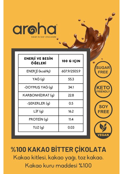 %80 Kakao Şekersiz Bitter Çikolata 80 g