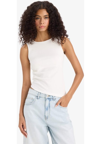 Slim Fit Dar Kesim Asimetrik Kayık Yaka Ribana Atlet F6275AX25SM fırsatları