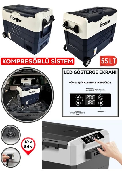 German Ea 55 Ltx Geniş Kabin Tekerlekli LED Ekran Oto Kamp Buzdolabı 12-24 Volt -20 Derece Hızlı Ssoğutma modelleri