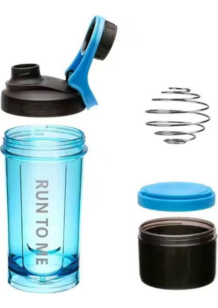 Mavi iki bölmeli yüksek kaliteli sızdırmaz spor protein şişesi 650 ml