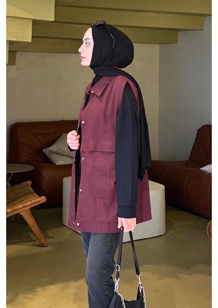 Önü Çıtçıt Düğmeli Yelek Bordo