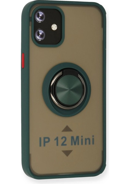 Iphone 12 Mini Kılıf Montreal Yüzüklü Silikon Kapak - Yeşil Inslm