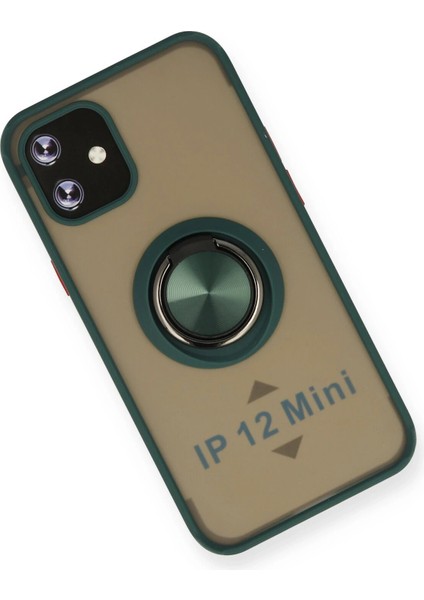 Iphone 12 Mini Kılıf Montreal Yüzüklü Silikon Kapak - Yeşil Inslm