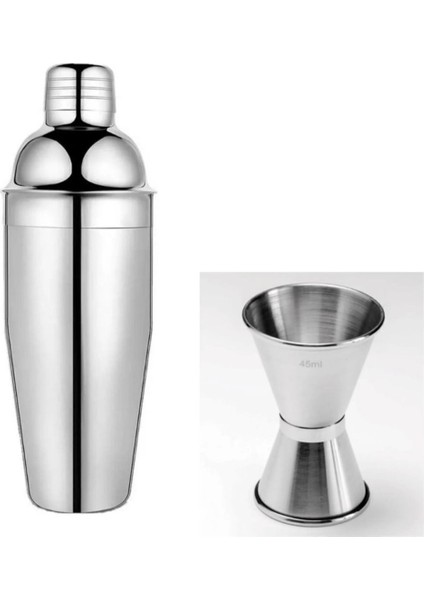 Metal shaker ve ölçü seti, 350 ml süzgeçli, şık ve kullanışlı kokteyl hazırlama seti