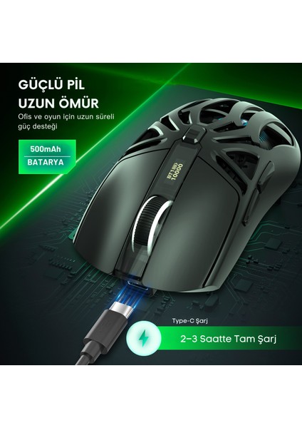T400 Kablosuz 3 Modlu Dijital Göstergeli 650 Mah Batarya - Makrolu Oyuncu Mouse