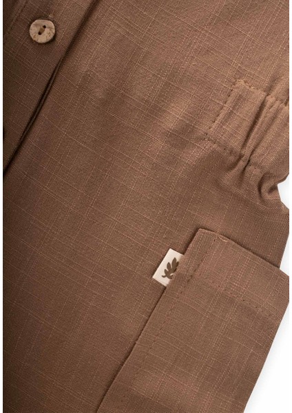 Yanları Cepli Kısa Boy Keten Tulum 2-7 Yaş Caramel modelleri
