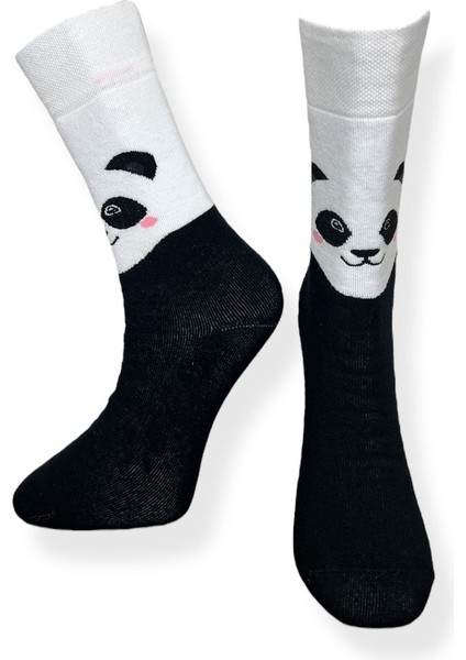 Tekli Unisex Esnek Panda Desenli Siyah-Beyaz Renkli Nefes Alabilen Havlu Çorap fiyatları