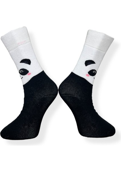 Tekli Unisex Esnek Panda Desenli Siyah-Beyaz Renkli Nefes Alabilen Havlu Çorap modelleri