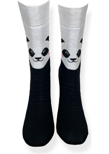 Tekli Unisex Esnek Panda Desenli Siyah-Beyaz Renkli Nefes Alabilen Havlu Çorap fırsatları