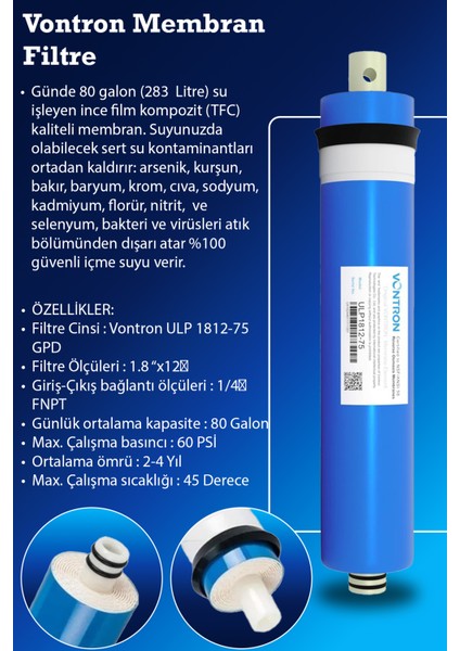Açık Kasa Su Arıtma Cihazı Vontron Membranlı Filtre Seti 10 Inç Avantaj Paket