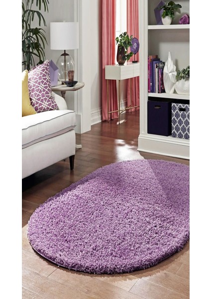Doğal Kaymaz Tabanlı Yıkanabilir Leylak Shaggy Oval Yolluk Salon Oturma Odası Çocuk Odası Mutfak Halısı