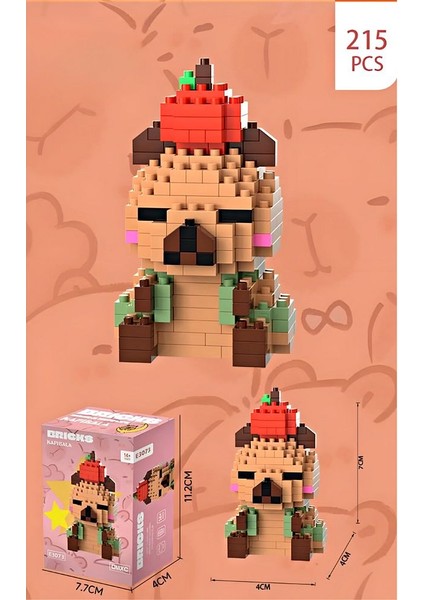 Capybara Bricks Yapı Oyuncak Seti 215 Parça – Elma Şapkalı Sevimli Model (7 Cm)