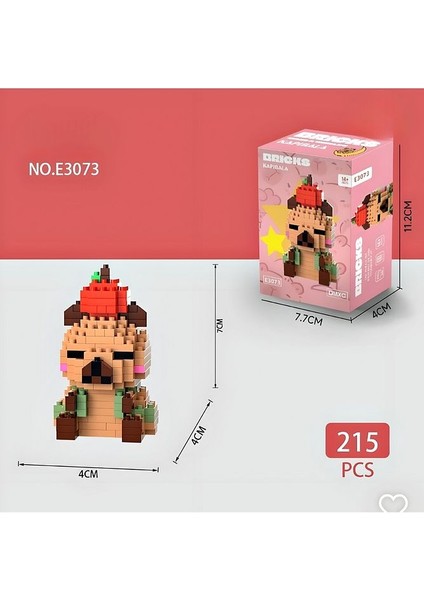 Capybara Bricks Yapı Oyuncak Seti 215 Parça – Elma Şapkalı Sevimli Model (7 Cm)