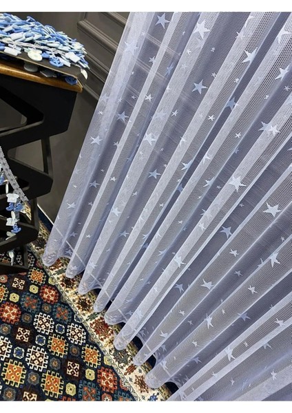 Çocuk Odası Tül Perdesi Yıldız Desen Mavi Perde Bebek Mavisi, Erkek Çocuk odası perdesi fırsatları