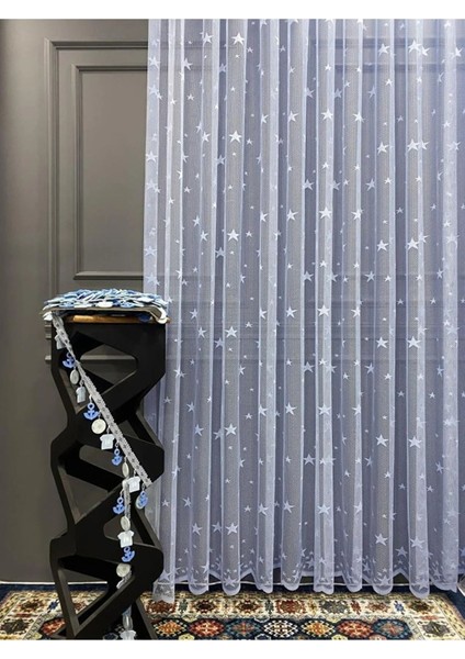 Çocuk Odası Tül Perdesi Yıldız Desen Mavi Perde Bebek Mavisi, Erkek Çocuk odası perdesi