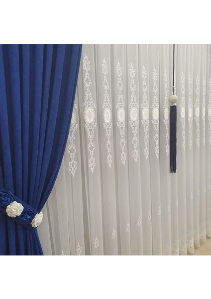 Ağır Nakışlı Kort Desenli Tül Perde, Avangart Model, 1/3 Sık Kanun pile dikim modelleri