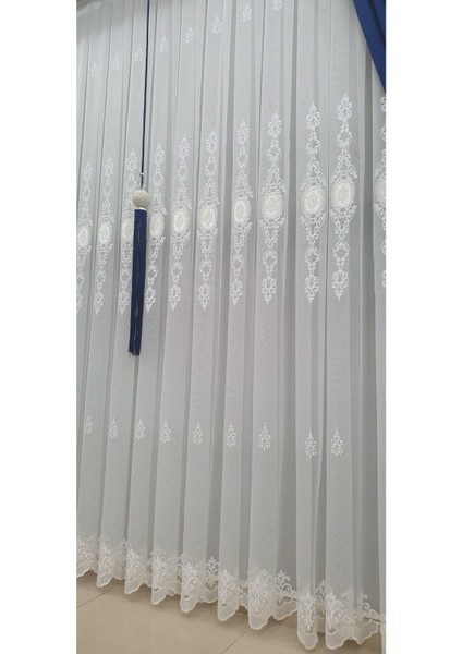 Ağır Nakışlı Kort Desenli Tül Perde, Avangart Model, 1/3 Sık Kanun pile dikim