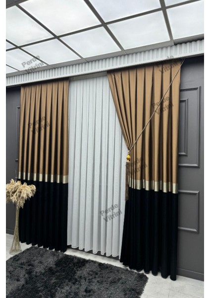 Vera Desen, Pano Fon Perde, Gümüş Detaylı Kahverengi - Siyah Perde (Tek Kanat) fiyatları