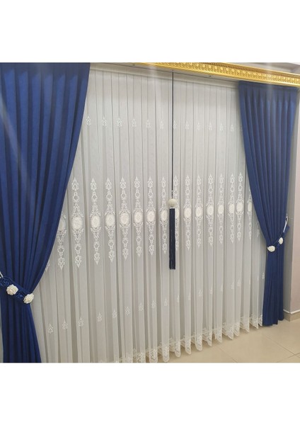 Ağır Nakışlı Kort Desenli Tül Perde, Avangart Model, 1/3 Sık Kanun pile dikim fırsatları