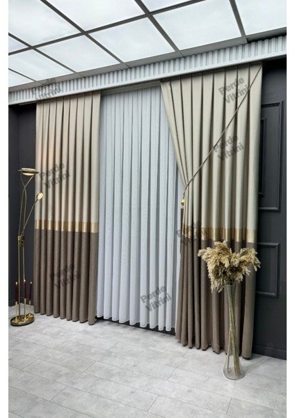 Vera Desen, Pano Fon Perde, Gold Detaylı Taş - Vizon Perde (Tek Kanat) fiyatları