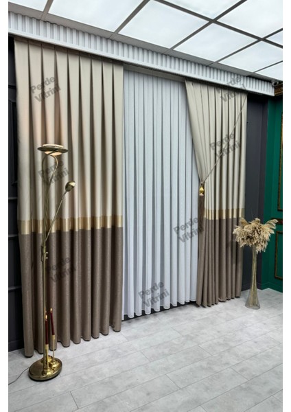 Vera Desen, Pano Fon Perde, Gold Detaylı Taş - Vizon Perde (Tek Kanat) fırsatları