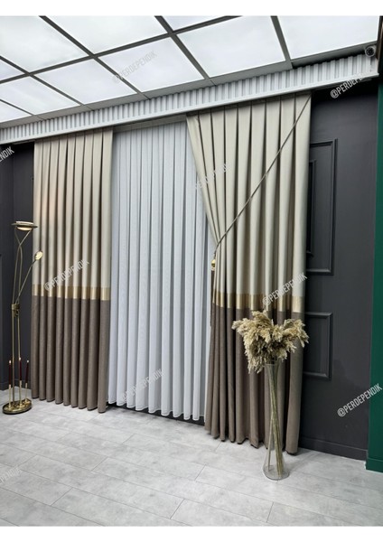 Pano Fon Perde,elegans Seri,azra Desen Vizon Gold Krem,taç,brilant,blackout,sık,pileli(Tek Kanat)