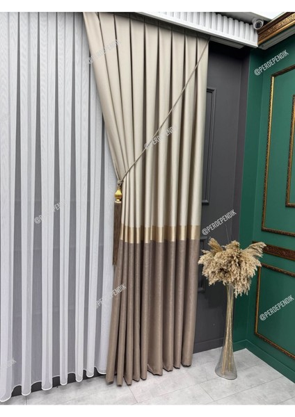 Pano Fon Perde,elegans Seri,azra Desen Vizon Gold Krem,taç,brilant,blackout,sık,pileli(Tek Kanat) modelleri