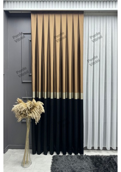 Vera Desen, Pano Fon Perde, Gümüş Detaylı Kahverengi - Siyah Perde (Tek Kanat) modelleri