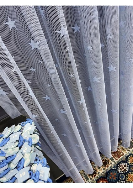 Çocuk Odası Tül Perdesi Yıldız Desen Mavi Perde Bebek Mavisi, Erkek Çocuk odası perdesi modelleri