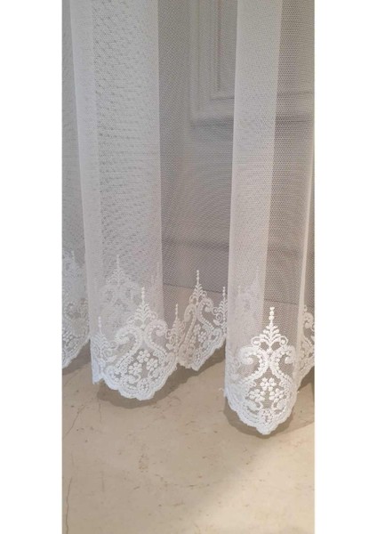 Lüks,eteği Işlemeli Sık Kanun Pileli, Tül Perde,mutfak Perdesi 1/80