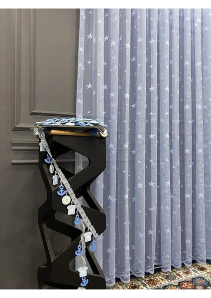 Çocuk Odası Tül Perdesi Yıldız Desen Mavi Perde Bebek Mavisi, Erkek Çocuk odası perdesi fiyatları