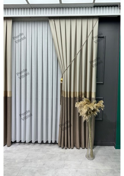 Vera Desen, Pano Fon Perde, Gold Detaylı Taş - Vizon Perde (Tek Kanat) modelleri