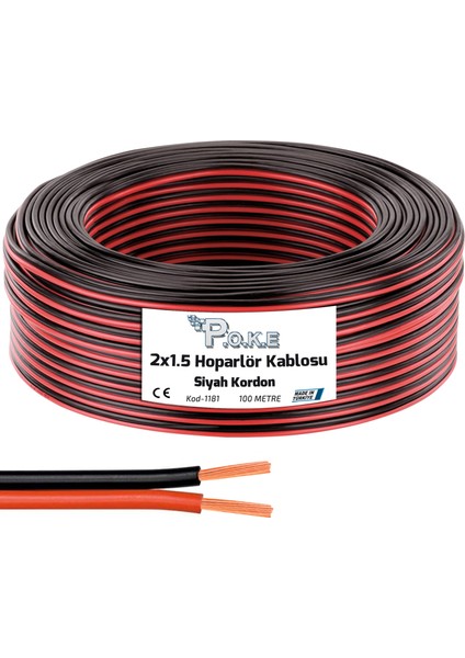 2x1.5 Hoparlör Kablosu Siyah Kordon 100MT Poke PK-1175 R12