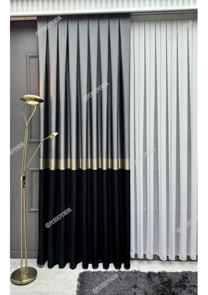 Pano Fon Perde,elegans Seri Azra Desen Siyah Gold Gri