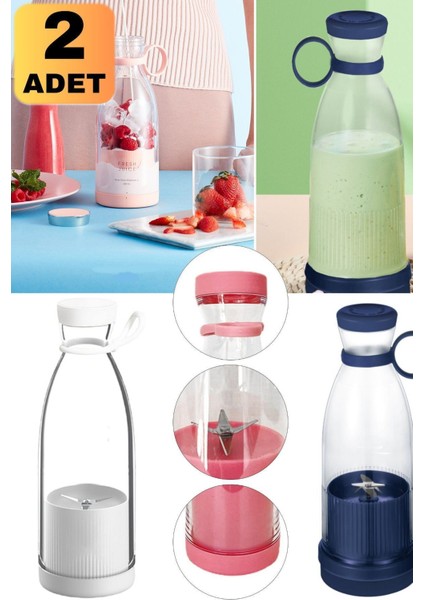 2'li Mini Elektrikli USB Meyve Sıkacağı ve Şişe Blender Seti, pratik ve taşınabilir kullanım
