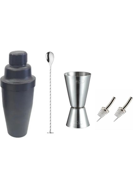 Kokteyl Seti 700 ml Polikarbon Shaker, Bar Kaşık, Jigger, Çelik Akıtıcı, 20 cm