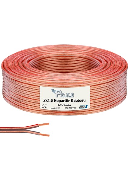 2x1.5 Hoparlör Kablosu Şeffaf Kordon 100MT Poke PK-1176
