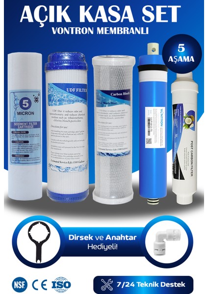 Açık Kasa Su Arıtma Cihazları Uyumlu Vontron Membranlı 5 Aşama Filtre Seti (Çift Karbon)