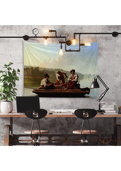 Boatmen On The Missouri Duvar Örtüsü - 100 cm x 135 cm