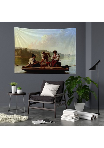 Boatmen On The Missouri Duvar Örtüsü - 100 cm x 135 cm