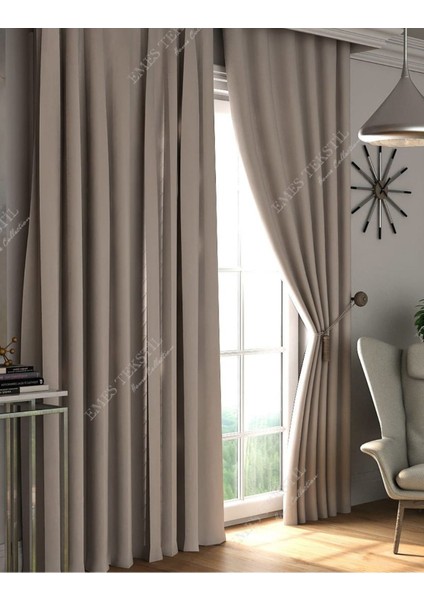 Bej Blackout, Işık Geçirmez Karartma Güneşlik, Pilesiz (Tek Kanat Fon Perde)