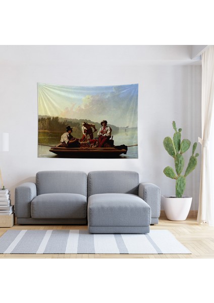 Boatmen On The Missouri Duvar Örtüsü - 100 cm x 135 cm
