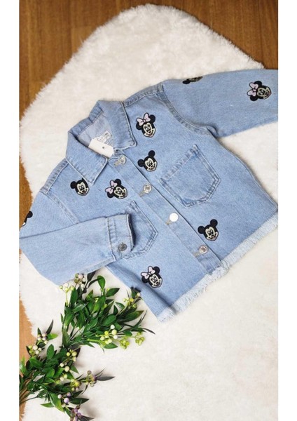 Vişne Işlemeli Ceketli Şortlu 2 Li Kot Takim. Açik Mavi. 3-10 Yaş fiyatları