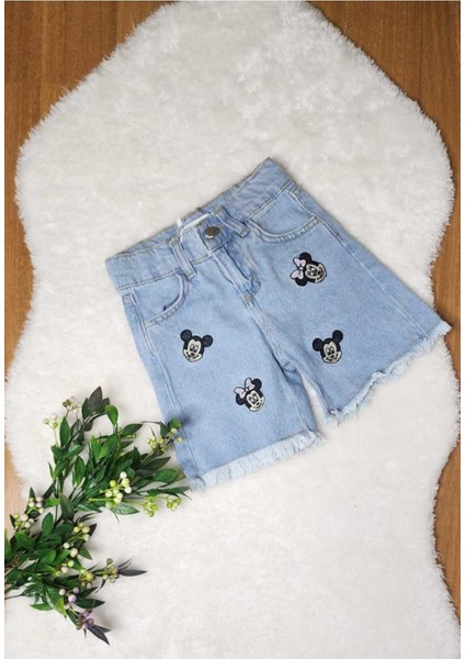 Vişne Işlemeli Ceketli Şortlu 2 Li Kot Takim. Açik Mavi. 3-10 Yaş modelleri